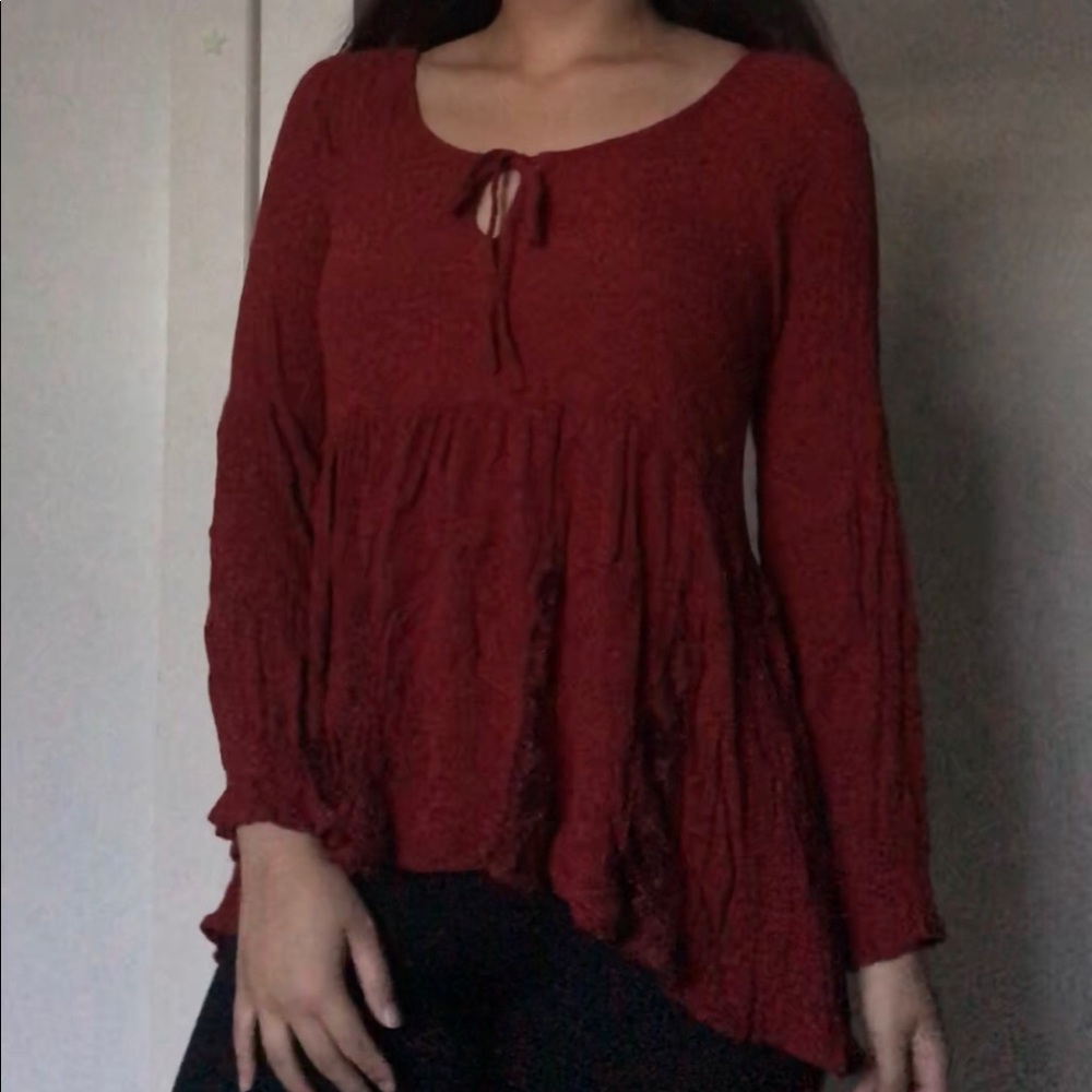 American Eagle Red Lace Blouse